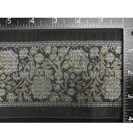 Cloakmakers.com Wide Detailed Floral Ribbon Trim, Wide - Gold and Silver on Black