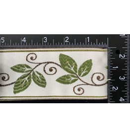 Cloakmakers.com Vines and Curls Trim 2 ⅜" Wide - Greens and Brown on Ivory