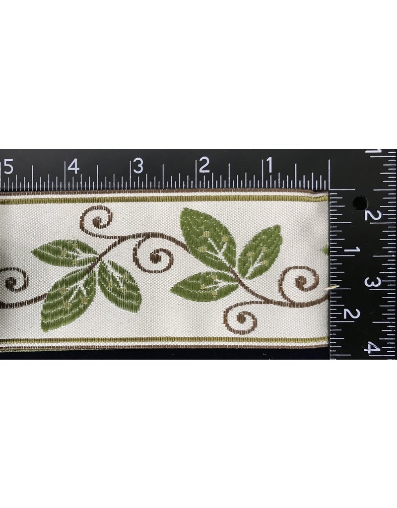 Cloakmakers.com Vines and Curls Trim 2 ⅜" Wide - Greens and Brown on Ivory