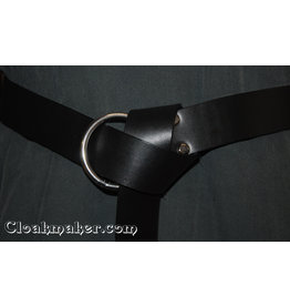 Cloakmakers.com 1'' Black Leather Ring Belt with Nickel Silver -80''