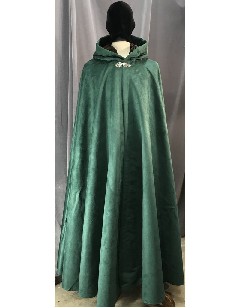 Cloakmakers.com 4113 - Easy Care Faux Suede Forest Green Full Circle Cloak, Brown Cotton Velvet Hood Lining,