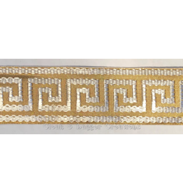 Cloakmakers.com Greek Key Wide Woven Trim White on Gold