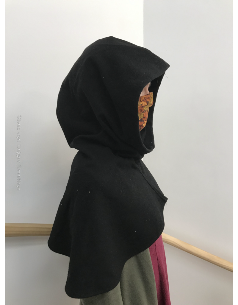 Cloak and Dagger Creations H241 -  Hood in Black 100% Wool, Mediumweight