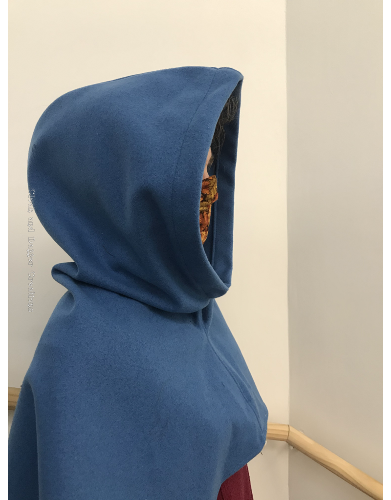 Cloak and Dagger Creations H242 - Hood in Azure Blue Wool Blend, Heavyweight