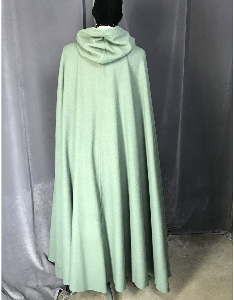 Cloak and Dagger Creations 4228 - Sea Foam Green Full-Length Cloak, Wool Blend, Matching Velveteen Hood Lining, Pewter Triple Medallion Clasp