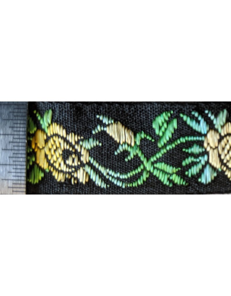 Cloakmakers.com Yellow Rose on Vine Trim - Yellow and Green on Black