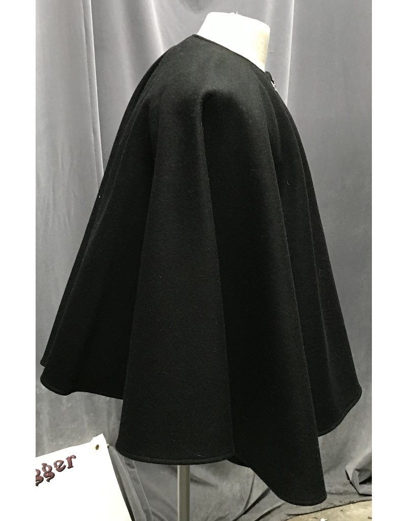 Cloak and Dagger Creations 4229 - Black Wool Collarless Cloak w/Pocket, Pewter Vale Claps