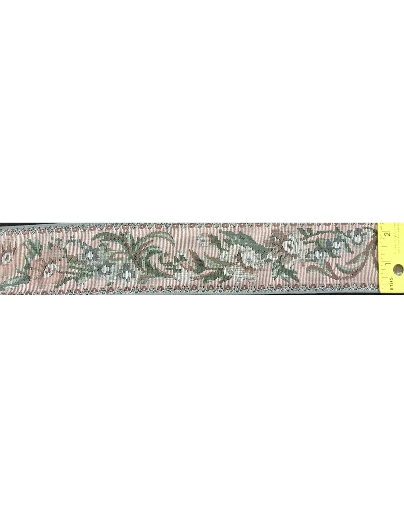 Cloak and Dagger Creations Floral Tapestry Trim , Pink w/Silver