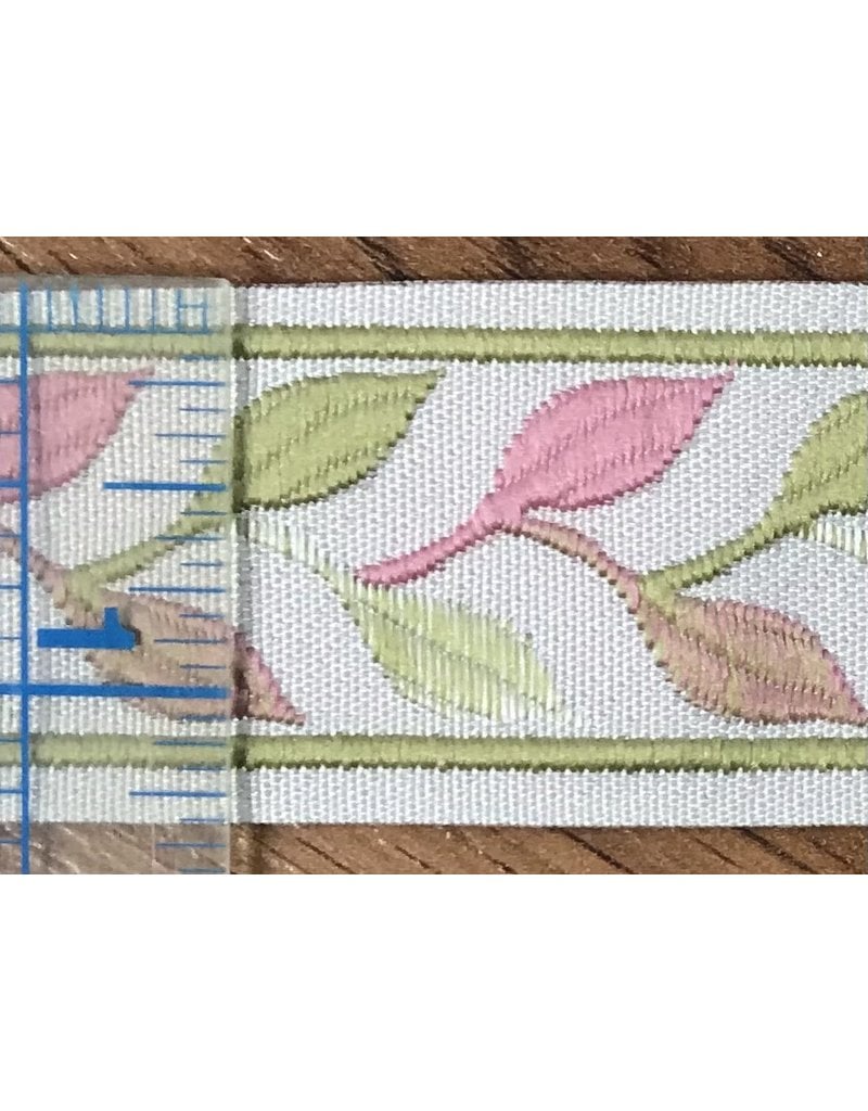 Cloak and Dagger Creations Linked Leaves Trim Narrow -Pinks and Greens on Cream
