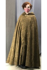 Cloak and Dagger Creations 4433 - Golden Paisley Printed Woolen Full Circle Cloak w/Pockets, Olive Green Hood Lining, Gold-tone Pewter Clasp