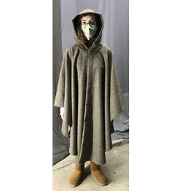 Cloak and Dagger Creations 4451 - Variegated Brown Woolen Ruana-style Cloak, Deep Grey Hood Lining, Pewter Vale-type Clasp