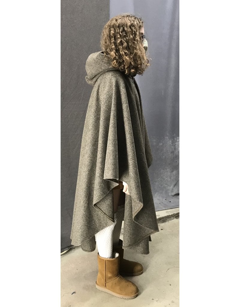 Cloak and Dagger Creations 4451 - Variagated Brown Woolen Ruana-style Cloak, Deep Grey Hood Lining, Pewter Vale-type Clasp