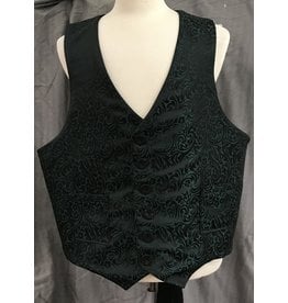 Cloakmakers.com J715 - Green/Black Brocade Vest w/2 Pockets, Faceted Buttons