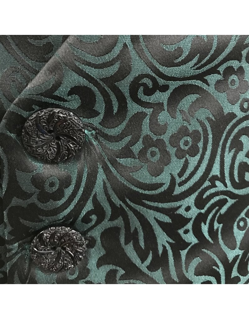 Cloakmakers.com J715 - Green/Black Brocade Vest w/2 Pockets, Faceted Buttons