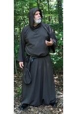 Cloakmakers.com R405 - Heathered Brown Grey and Black Wool Monk Robe w/Attached Cowl, Matching Pouch