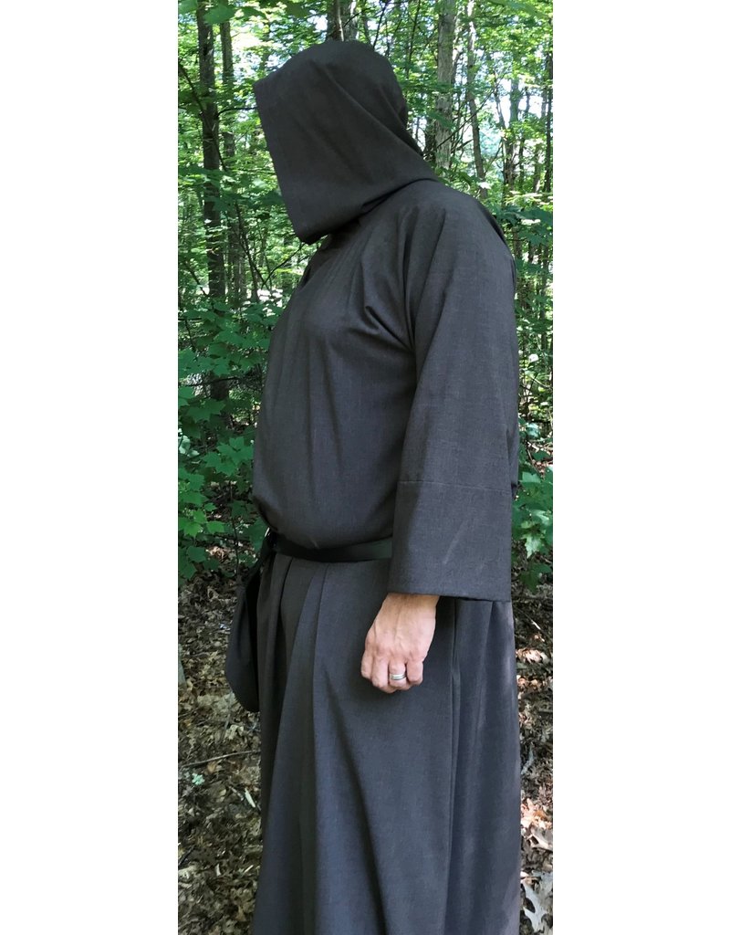 Cloakmakers.com R405 - Heathered Brown Grey and Black Wool Monk Robe w/Attached Cowl, Matching Pouch