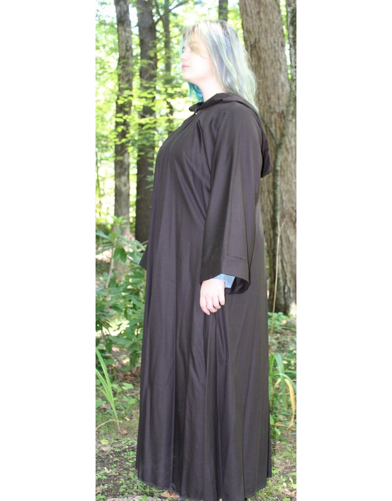 Cloak and Dagger Creations R477 - Darkest Brown Washable Wool Jedi Robe, Straight Sleeves, Generous Hood
