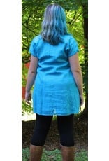Cloak and Dagger Creations J643 - Turquoise Blue Linen Tunic , Deep Blue Trim, Purple Yoke w/Viking Dragon Embroidery
