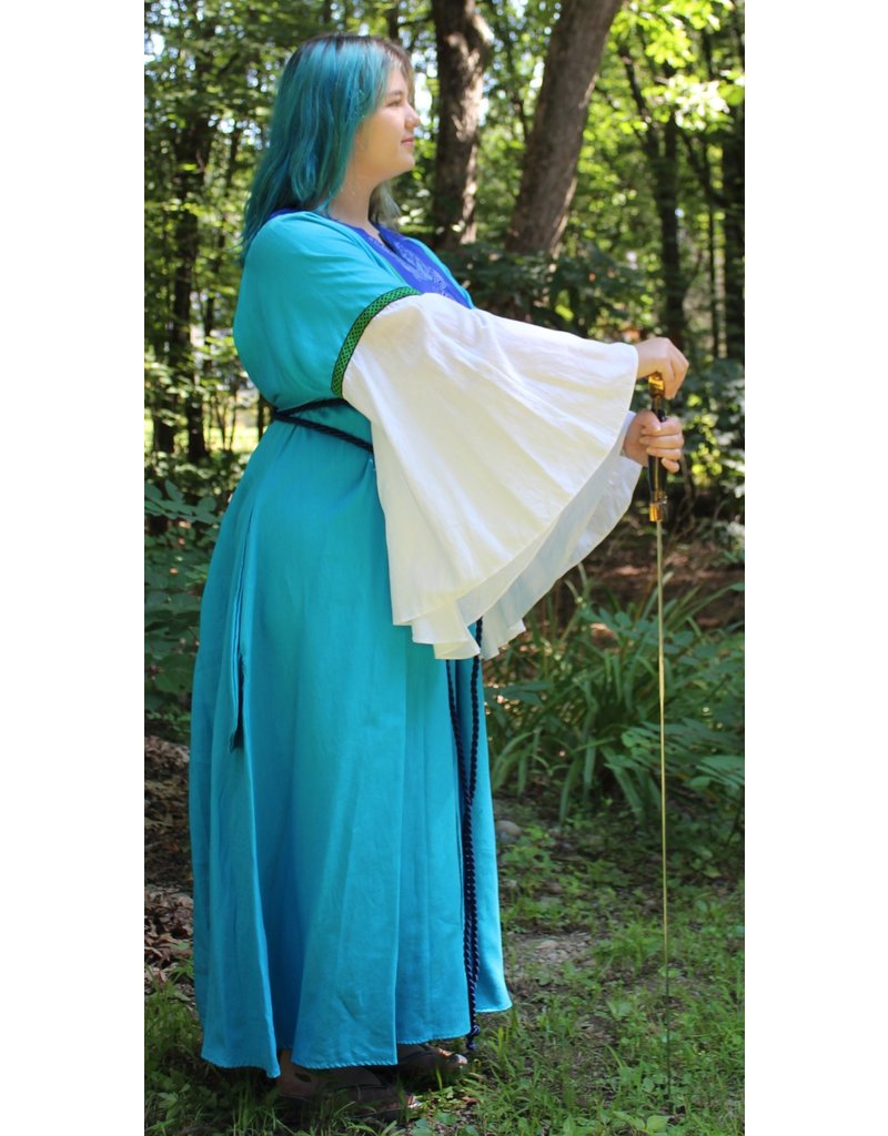 Cloakmakers.com G1044 - Turquoise Blue Gown w/Pockets, Blue Yoke w/Sea Dragon & Celtic Knot Embroidery, Green Trim