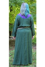 Cloakmakers.com G1084 - Pine Green Long Sleeve Linen Gown, Purple Yoke w/Variagated Knot Embroidery, Green Trim