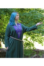 Cloakmakers.com G1084 - Pine Green Long Sleeve Linen Gown, Purple Yoke w/Variagated Knot Embroidery, Green Trim