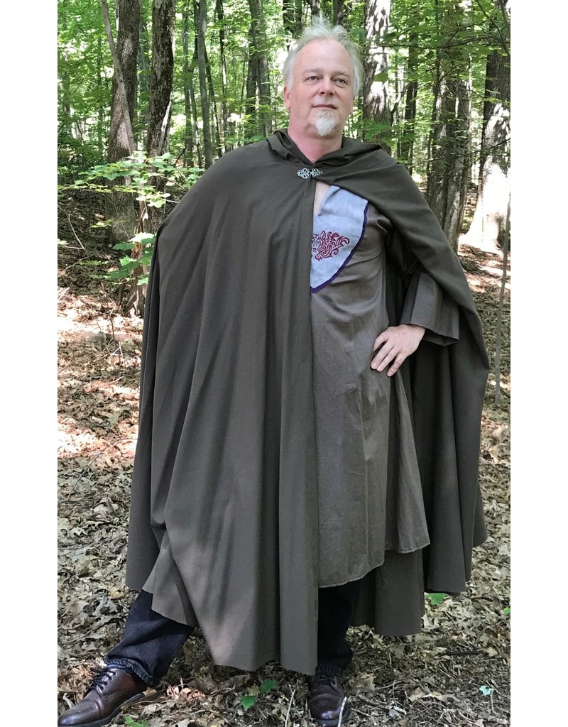 Cloak and Dagger Creations 4314 - Full Circle Cloak in Washable Medium Brown Wool, Unlined Hood, Pewter Clasp