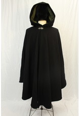 Cloak and Dagger Creations 4573 -  Black Wool Washable Shaped Shoulder Ruana, Olive Hood Lining