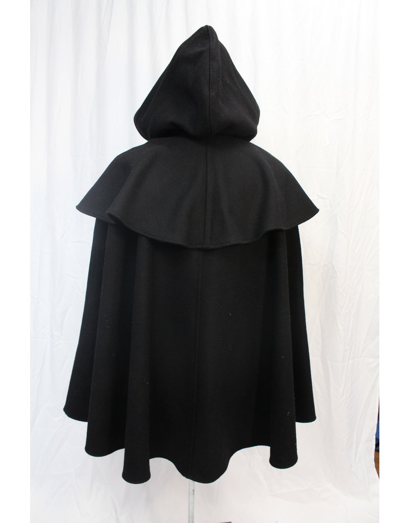 Cloak and Dagger Creations 4571 - Black Mantled  Wool Cloak, Black Hood Lining, Hidden Snap