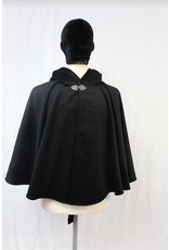 Cloak and Dagger Creations 4589 -  Black Angora Wool Short Cloak w/Pockets, Red Hood Lining