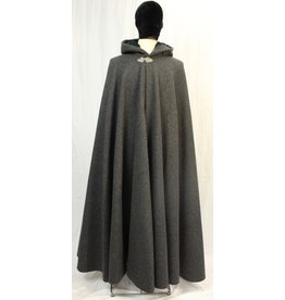 Cloak and Dagger Creations 4525-Dark Grey Woolen Cloak, Dark Green Velvet in Hood