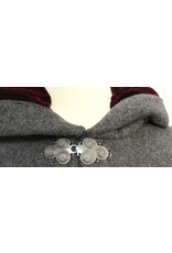 Cloakmakers.com 4584 - Long Grey Woolen Cloak, Burgundy Hood Lining