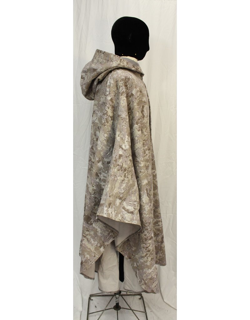 Cloakmakers.com 4551 - Washable Grey Camo Print Ruana-style Cloak, Grey Hood