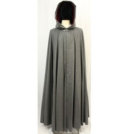 Cloak and Dagger Creations 4554 - Extra Long Heathered Grey Cloak, Claret Red Hood Lining