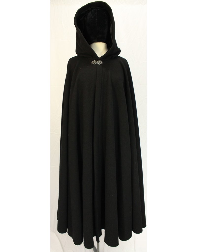 Cloak and Dagger Creations 4559 - Washable Black Wool Cloak w/Black Velvet Hood Lining