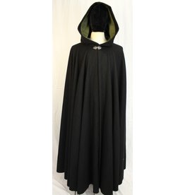Cloakmakers.com 4582 - Washable Black Wool Cloak w/ Green Hood