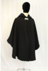 Cloak and Dagger Creations 4594 - Washable Black Twill Ruana-Type Cloak, Blue Hood Lining, Pewter Clasp, Pockets!