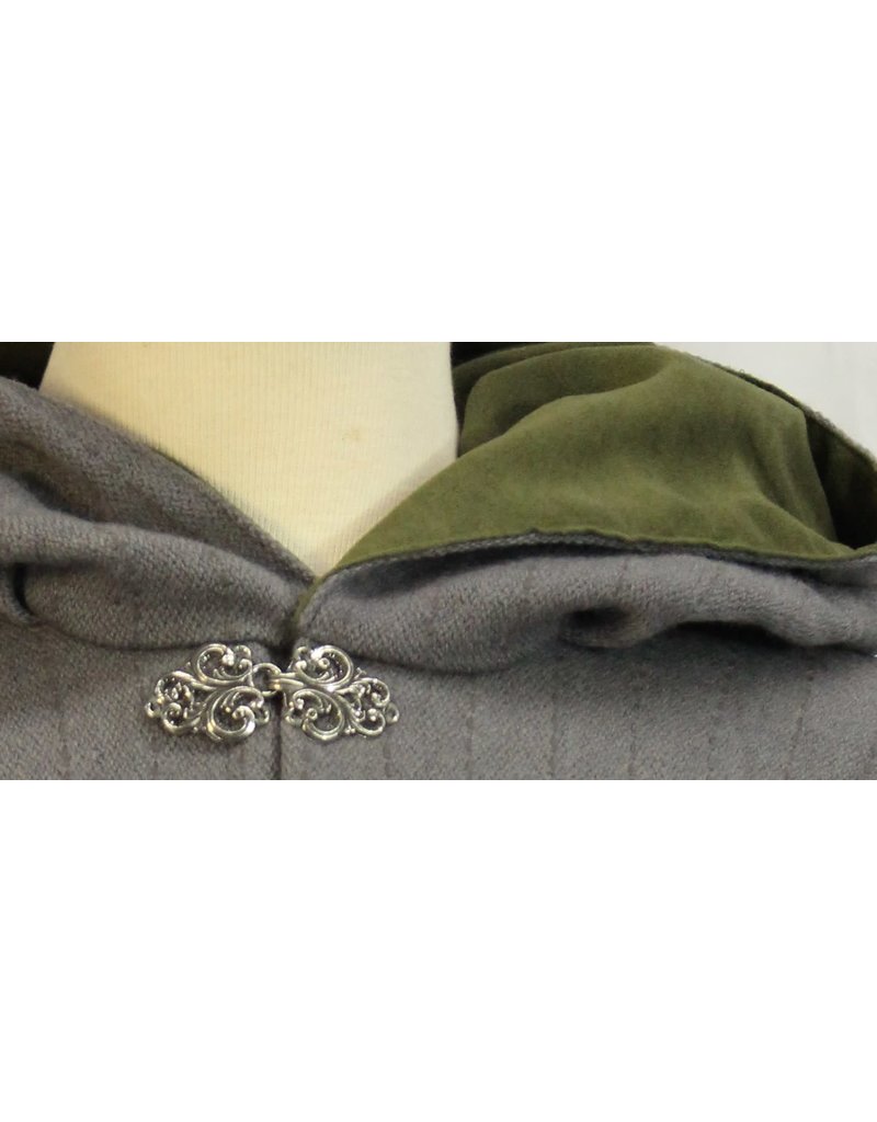 Cloak and Dagger Creations 4597 - Washable Grey Woolen Ruana-style Cloak , Green Hood, Pewter Clasp