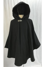 Cloak and Dagger Creations 4538 - Washable Black Wool Shape Shoulder Ruana, Wine Hood