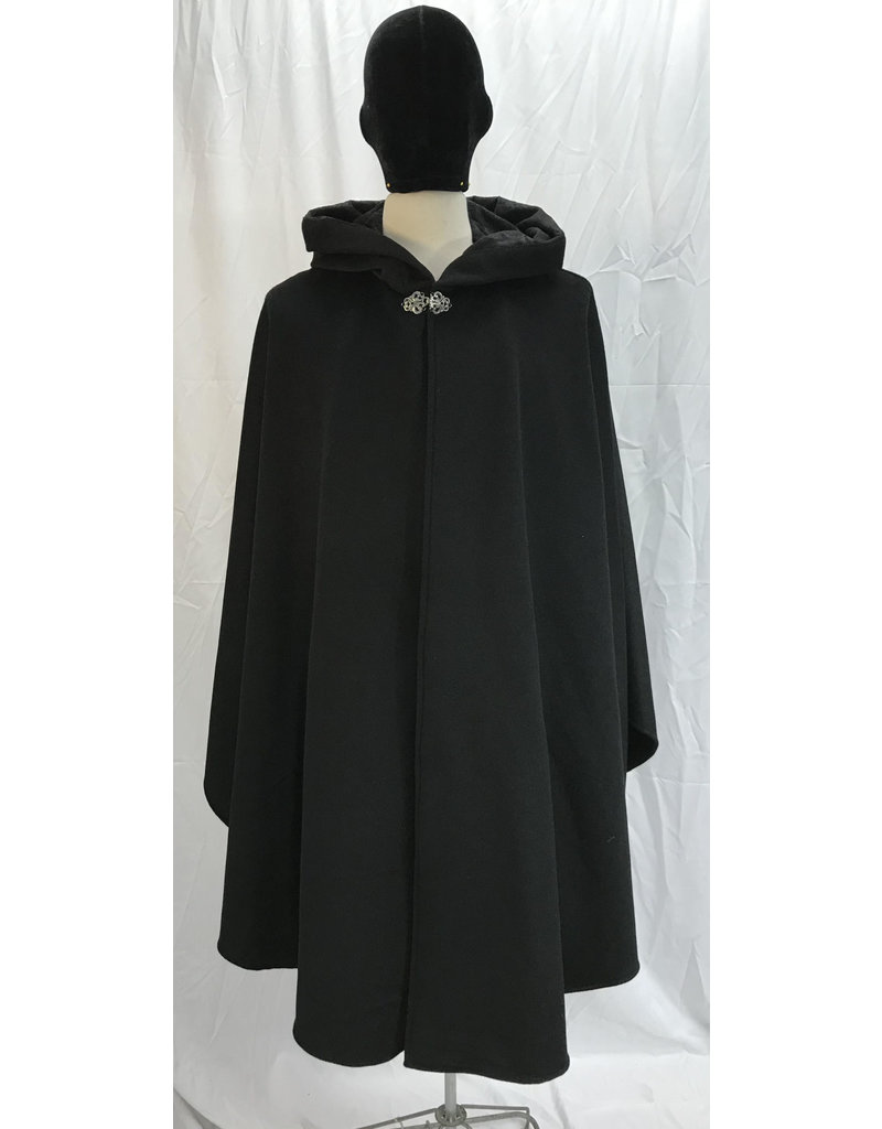 Cloak and Dagger Creations 4601 - Black Angora Wool Ruana-style Cloak w/Pockets,  Embossed Hood