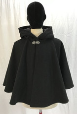 Cloak and Dagger Creations 4606 - Washable Black Wool Short Cloak w/Pockets, Grey Hood Lining