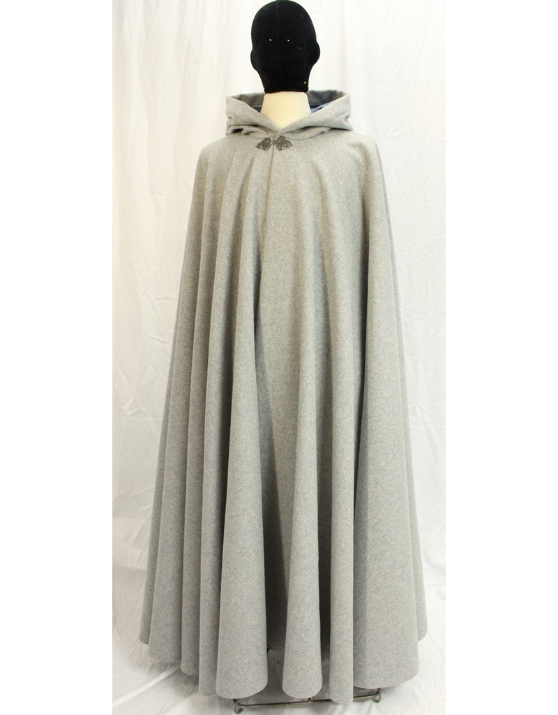Cloak and Dagger Creations 4615 - Long Pale Grey Cloak, French Blue Moleskin Hood Lining