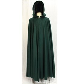 Cloak and Dagger Creations 4616 - Long Scarab Green Woolen Cloak, Grey Hood Lining