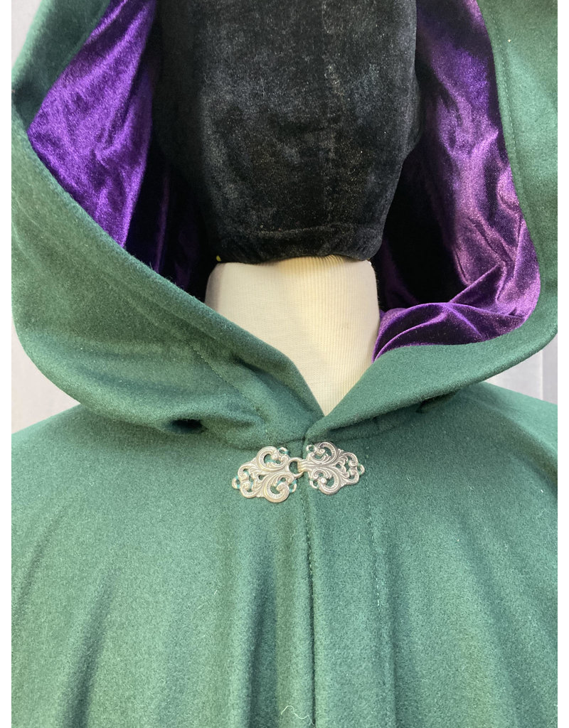Cloak and Dagger Creations 4599 - Long Green Woolen Cloak, Purple Hood Lining