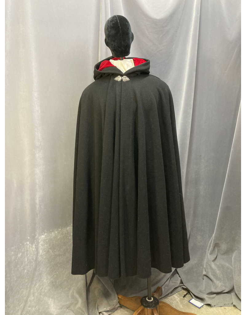 Cloak and Dagger Creations 4618 - Washable 100% Wool Black,Hooded Cloak, Red Hood Lining
