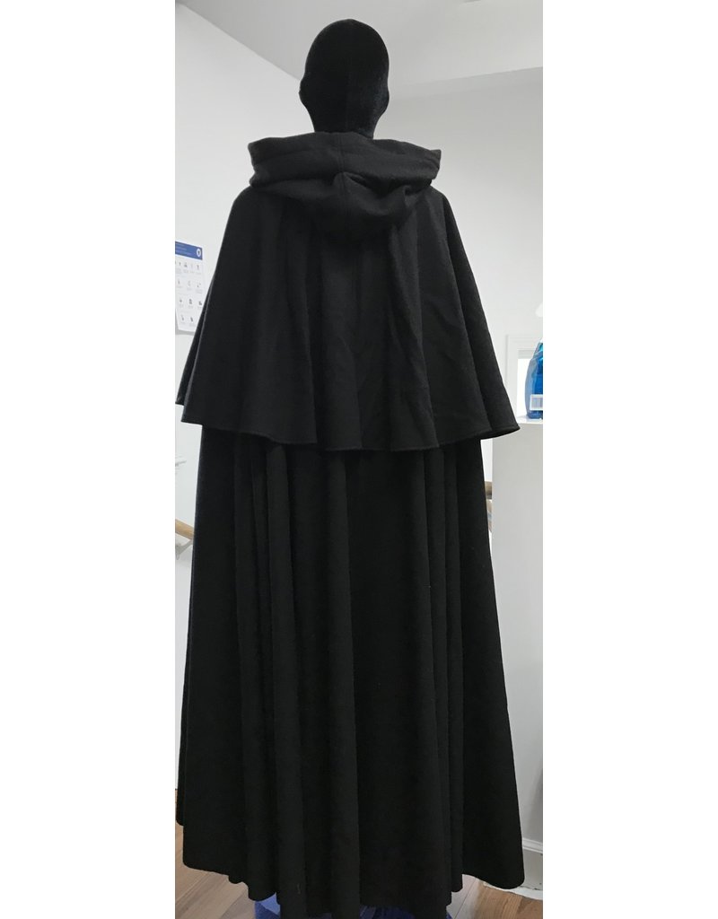 Cloak and Dagger Creations 4636 - Black Wool Hooded Cloak w/Mantle, Red Hood Lining, Washable