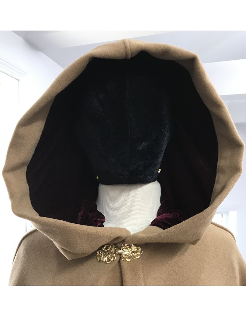 4637 - Golden Tan Wool Hooded Cloak, Gold Clasp, Small Size