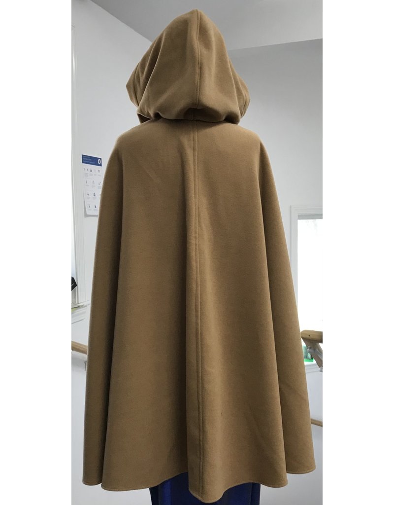 Cloak and Dagger Creations 4637 - Slender Tan Wool Hooded Cloak, Brass Clasp