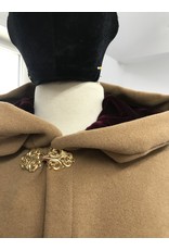 Cloakmakers.com 4637 - Slender Tan Wool Hooded Cloak, Brass Clasp