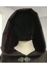Cloak and Dagger Creations 4639 - Extra Long Brown  Woolen Hooded Cloak, Deep Red Hood Lining, Pewter Clasp