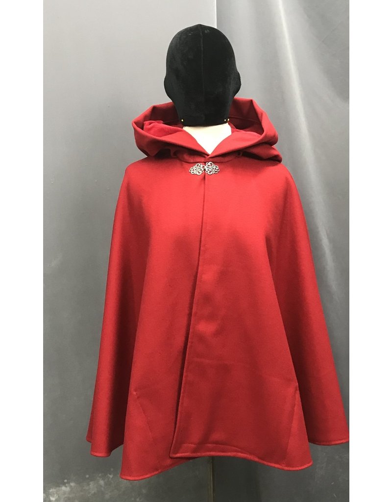 Cloakmakers.com 4643 - Red 100% Wool Cloak w/Hood & Pockets, Red Hood Lining